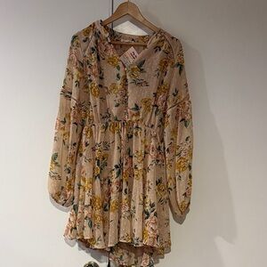 Blu Pepper Floral Long Sleeve Mini Dress NWT